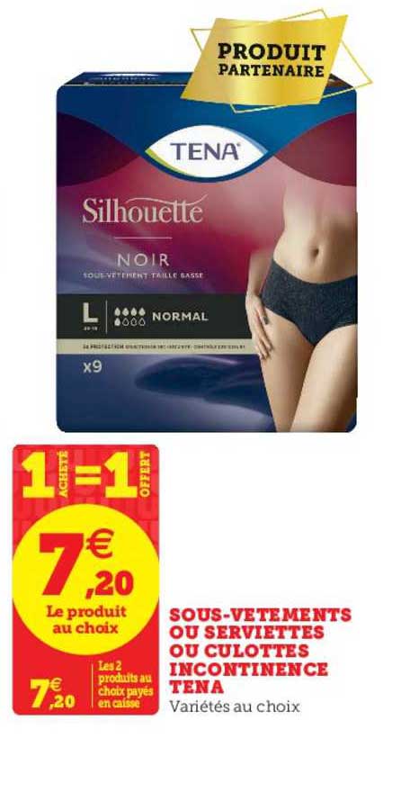 sous vêtements ou serviettes ou culottes incontinence tena 2 achetés = 1 offert