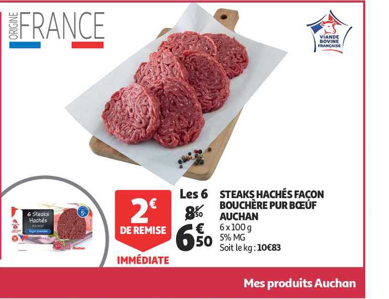 steaks hachés façon bouchère pur bœuf auchan