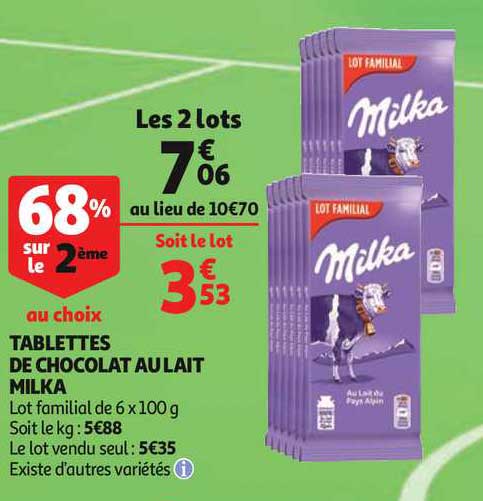 Tablettes De Chocolat Au Lait Milka 68% Sur Le 2ème Au Choix