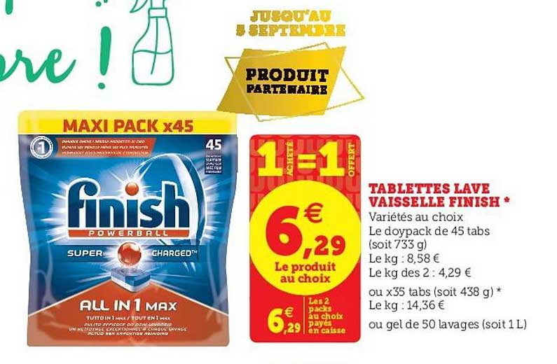 tablettes lave vaisselle finish 1+1 offert
