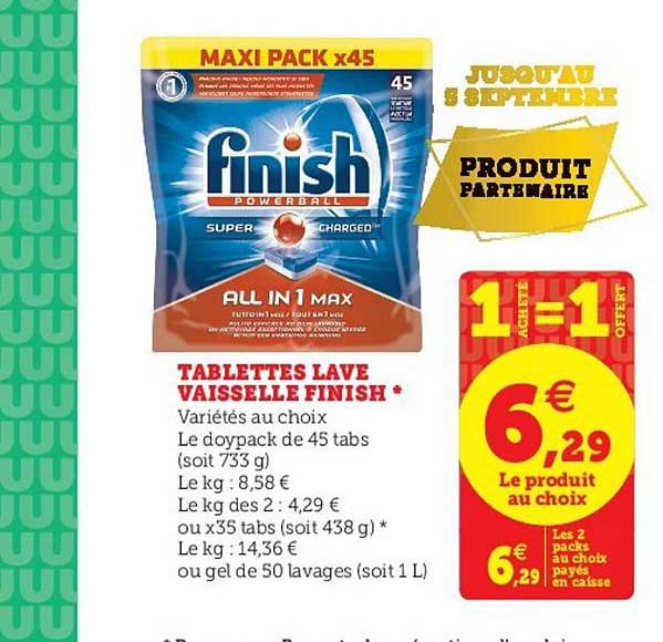 tablettes lave vaisselle finish 1 acheté = 1 offert