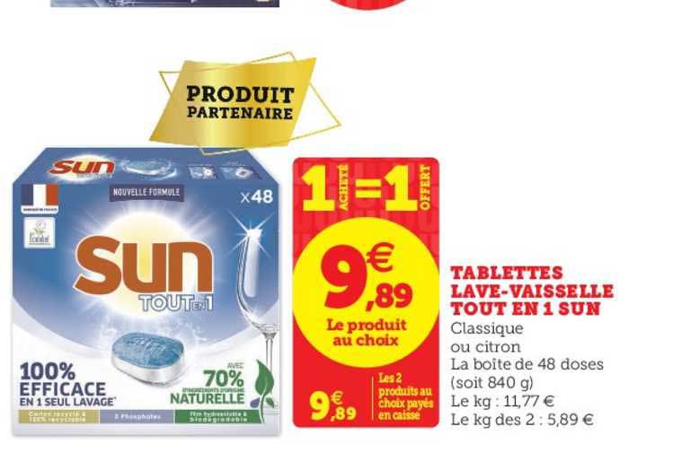 tablettes lave vaisselle sun tout en 1 2 achetés = 1 offert