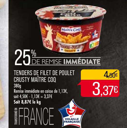 tenders de filet de poulet crusty maître coq 25% remise immédiate