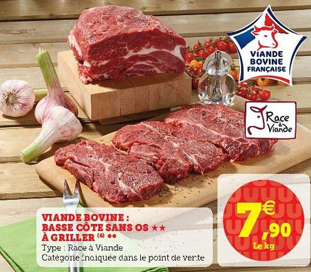 Viande Bovine Basse Côte Sans Os à Griller