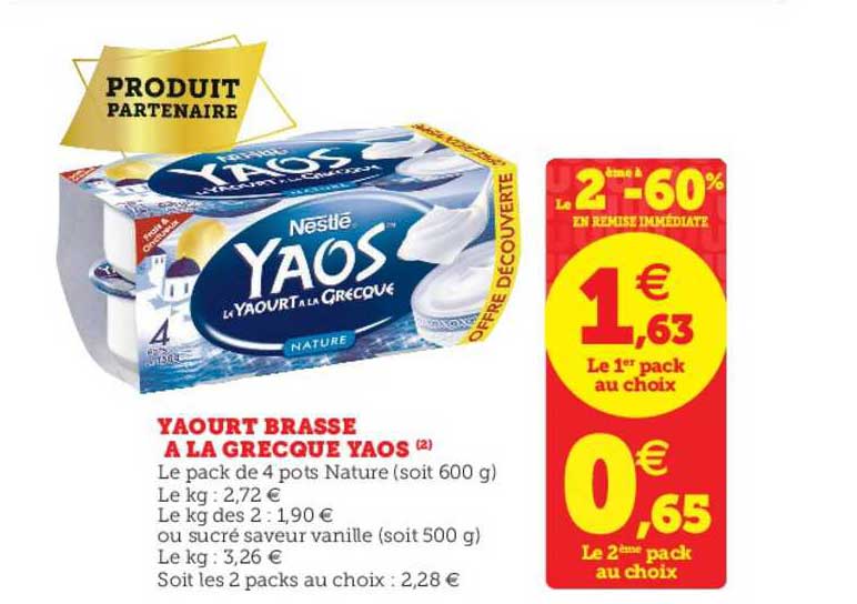 Yaourt Brassé à La Grecque Yaos Le 2ème En à -60% En Remise Immédiate