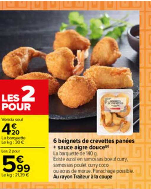 6 beignets de crevettes panées + sauce aigre douce
