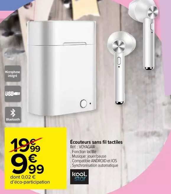 écouteurs sans fil tactiles