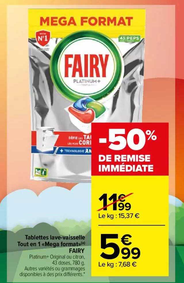 tablettes lave-vaisselle tout en 1 «mega format» fairy