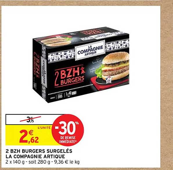 2 bzh burgers surgelés la compagnie artique