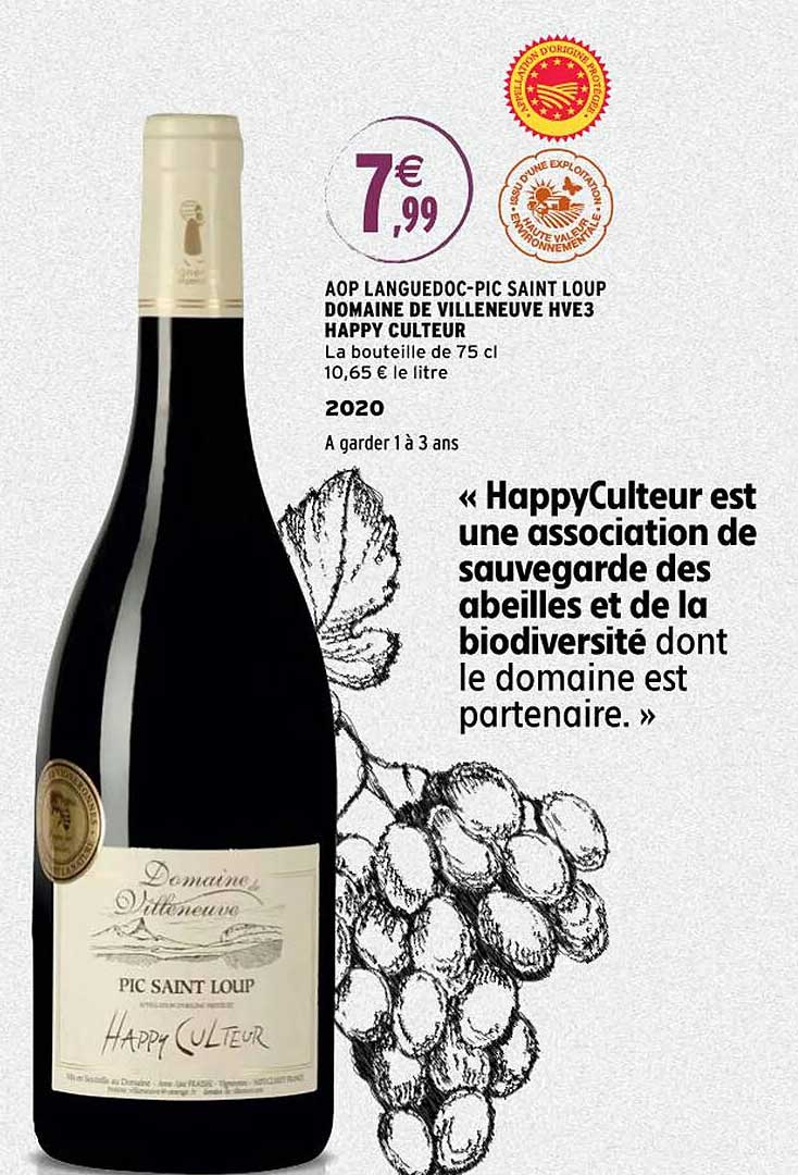aop languedoc-pic saint loup domaine de villeneuve hve3 happy culteur 2020