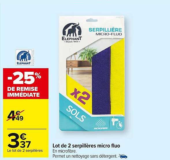 lot de 2 serpillères micro fluo éléphant