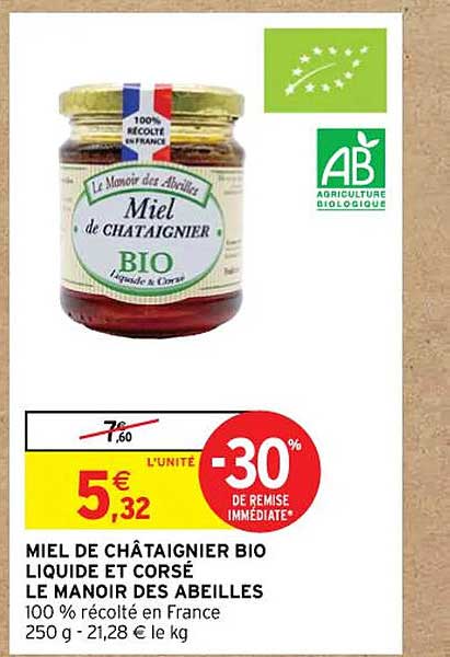 miel de châtaignier bio liquide et corsé le manoir des abeilles