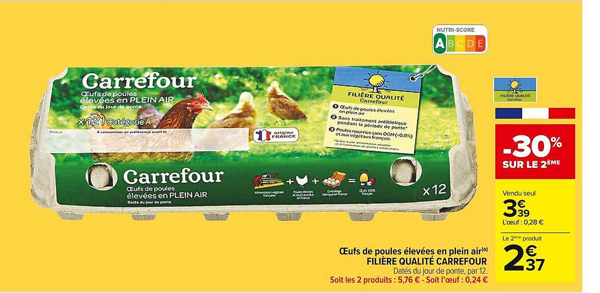 oeufs de poules élevées en plein air filière qualité carrefour