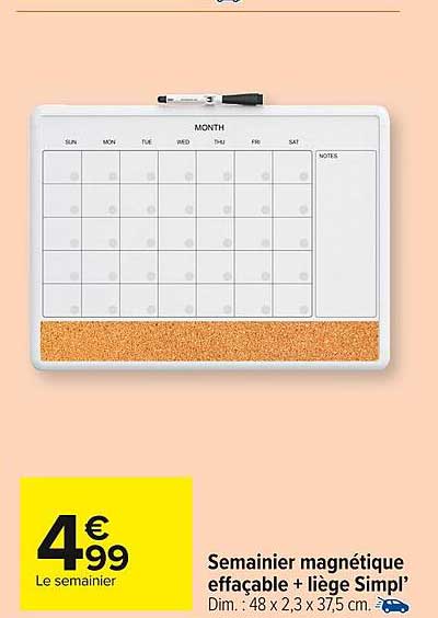 Semainier Magnétique Effaçable + Liège Simpl'