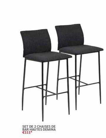 set de 2 chaises de bar hautes demina