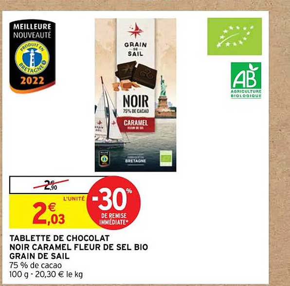 tablette de chocolat noir caramel fleur de sel bio grain de sail