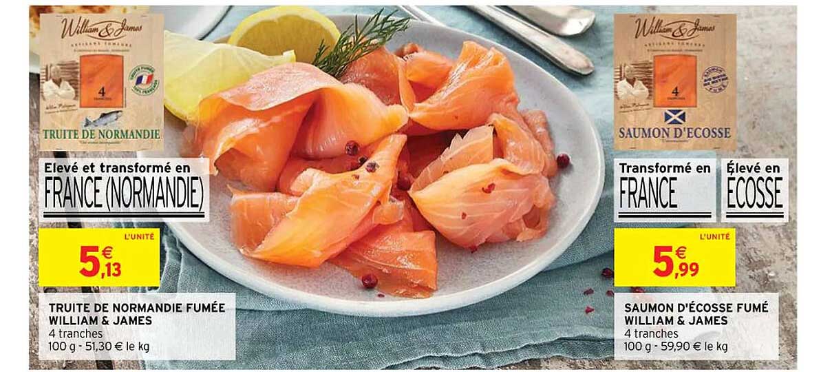 truite de normandie fumée william & james, saumon d'écosse fumé william & james