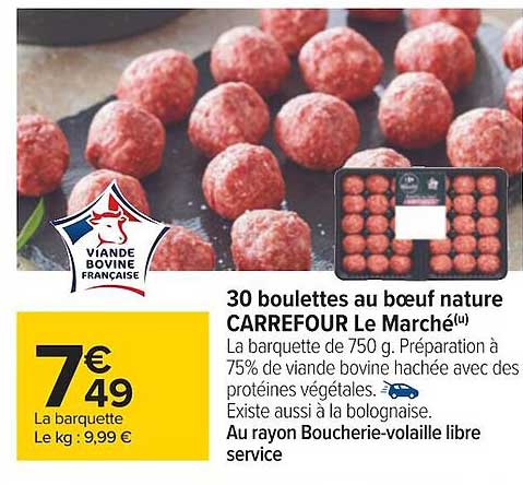 30 Boulettes Au Boeuf Nature Carrefour Le Marcé
