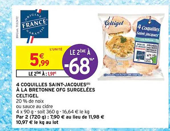 4 Coquilles Saint-jacques à La Bretonne Ofg Surgelées Celtigel