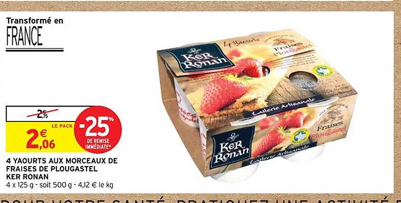 4 yaourts aux morceaux de fraises de plougastel ker ronan