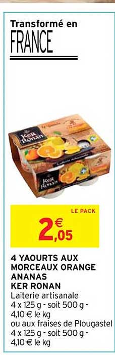 4 yaourts aux morceaux orange ananas ker ronan