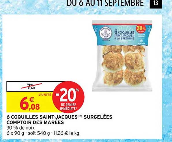 6 coquilles saint-jacques surgelées comptoir des marées