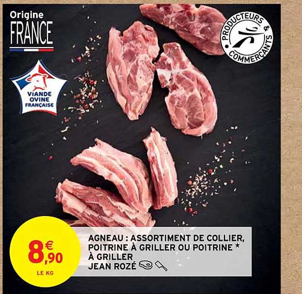 agneau : assortiment de collier, poitrine à griller ou poitrine* à griller jean rozé