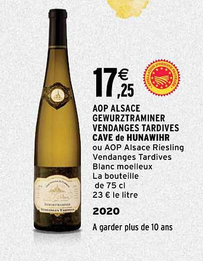 aop alsace gewurztraminer vendanges tardives cave de hunawihr 2020