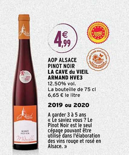 aop alsace pinot noir la cave du vieil armand hve3 2019 ou 2020