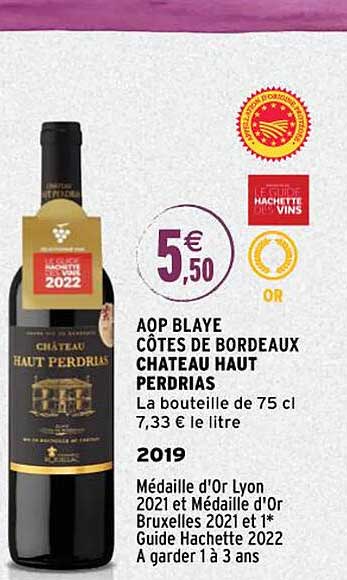 Aop Blaye Côtes De Bordeaux Château Haut Perdrias 2019