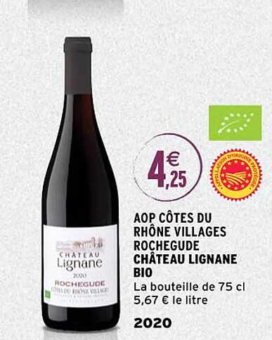 aop côtes du rhône villages rochegude château lignane bio 2020
