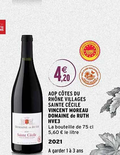 aop côtes du rhône villages sainte cécile vincent moreau domaine de ruth hve3 2021