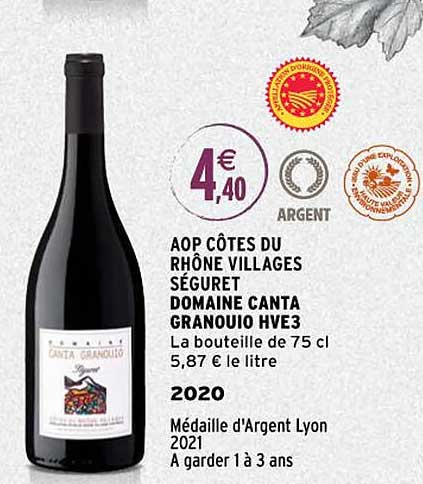 aop côtes du rhône villages séguret domaine canta granouio hve3 2020
