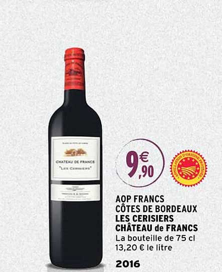 aop francs côtes de bordeaux les cerisiers château de francs 2016