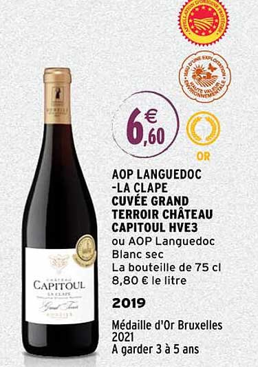 aop languedoc-la clape cuvée grand terroir château capitoul hve3 2019