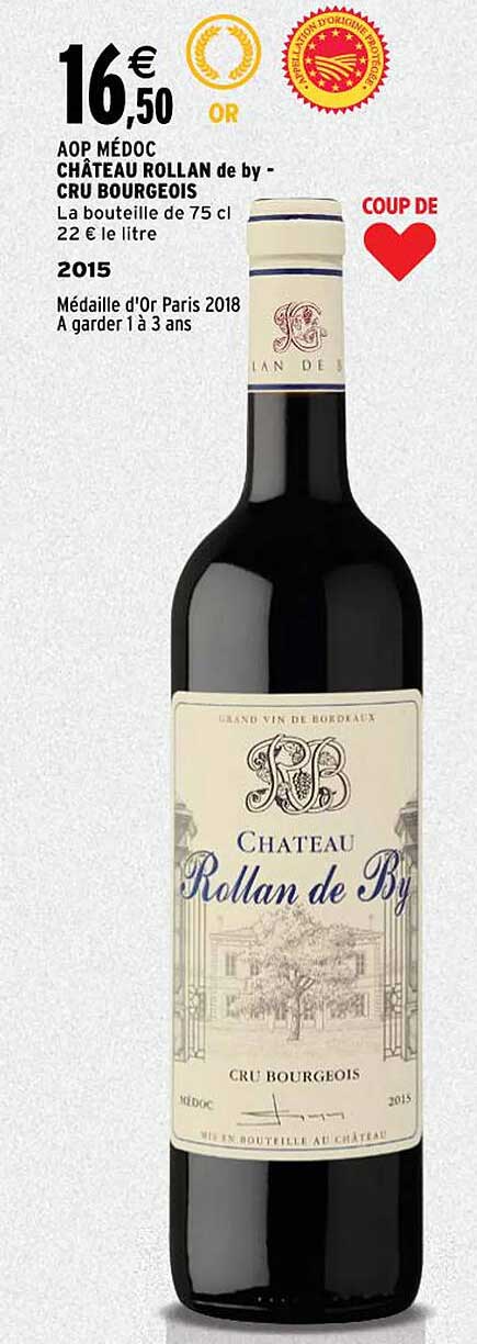 aop médoc château rollan de by - cru bourgeois 2015