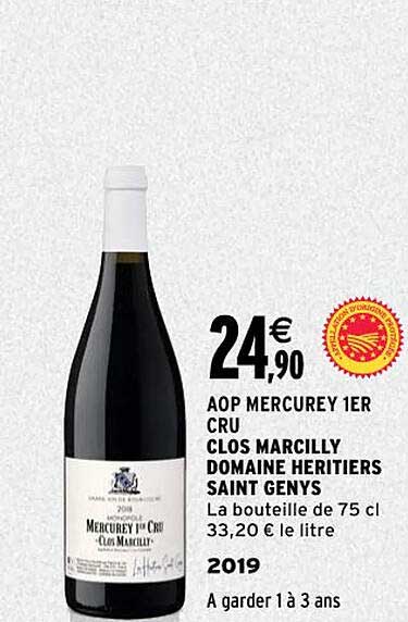 aop mercurey 1er cru clos marcilly domaine héritiers saint genys 2019