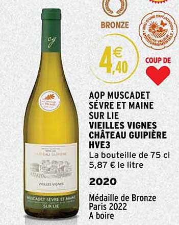 aop muscadet sèvre et maine sur lie vieilles vignes château guipière hve3 2020