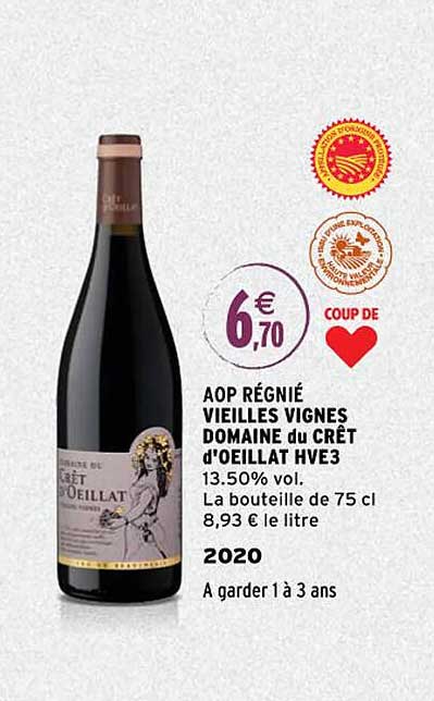 aop régnié vieilles vignes domaine du crêt d'oeillat hve3 2020