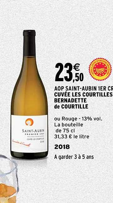 aop saint-aubin 1er cru cuvée les courtilles bernadette de courtille 2018