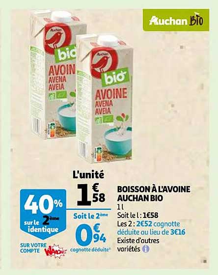 boisson à l'avoine auchan bio