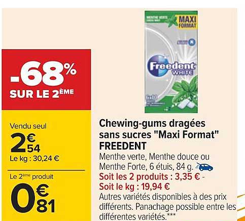 chewing-gums dragées sans sucres "maxi format" freedent