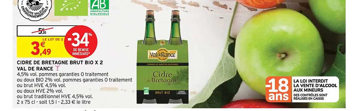cidre de bretagne brut bio x 2 val de rance