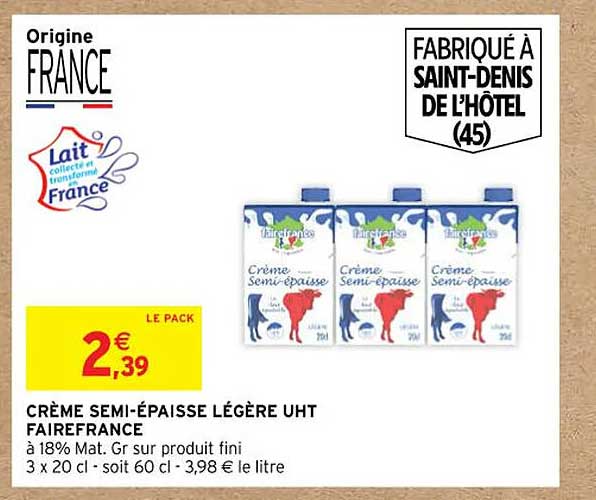 crème semi-épaisse légère uht fairefrance