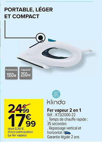 Fer Vapeur 2 En 1 Klindo