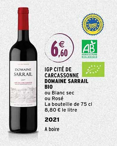 igp cité de carcassonne domaine sarrail bio 2021