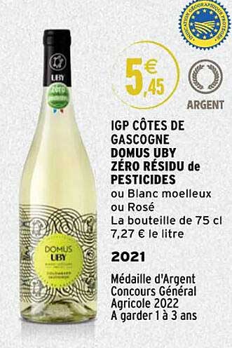 igp côtes de gascogne domus uby zéro résidu de pesticides 2021