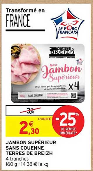 Jambon Supérieur Sans Couenne Terres De Breizh