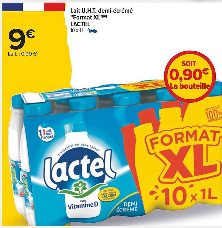 lait u.h.t. demi-écrémé "format xl" lactel