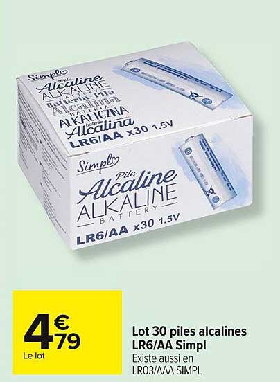 lot 30 piles alcalines lr6-aa simpl